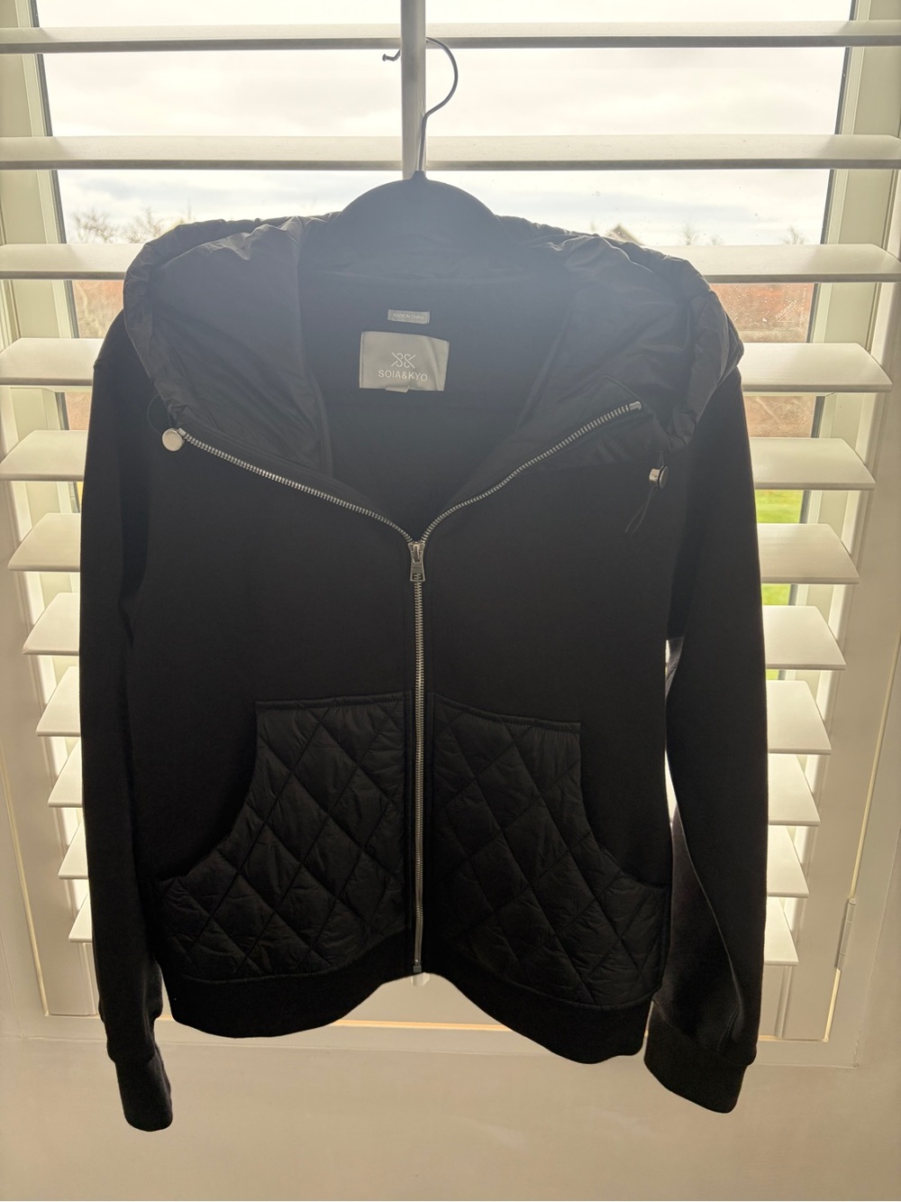 Soia & Kyo Black Quilted-Pocket Hooded Zip Jacket